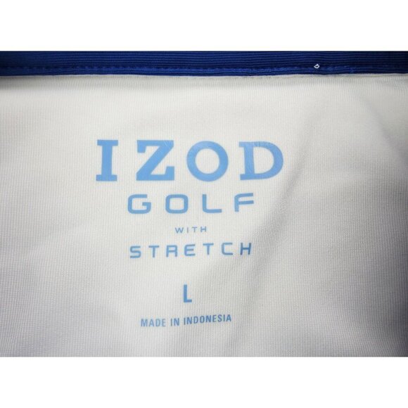 Izod Golf Stretch Size Large Mens White Green Blue Colorblock UPF-15 Polo NWT - Picture 4 of 11